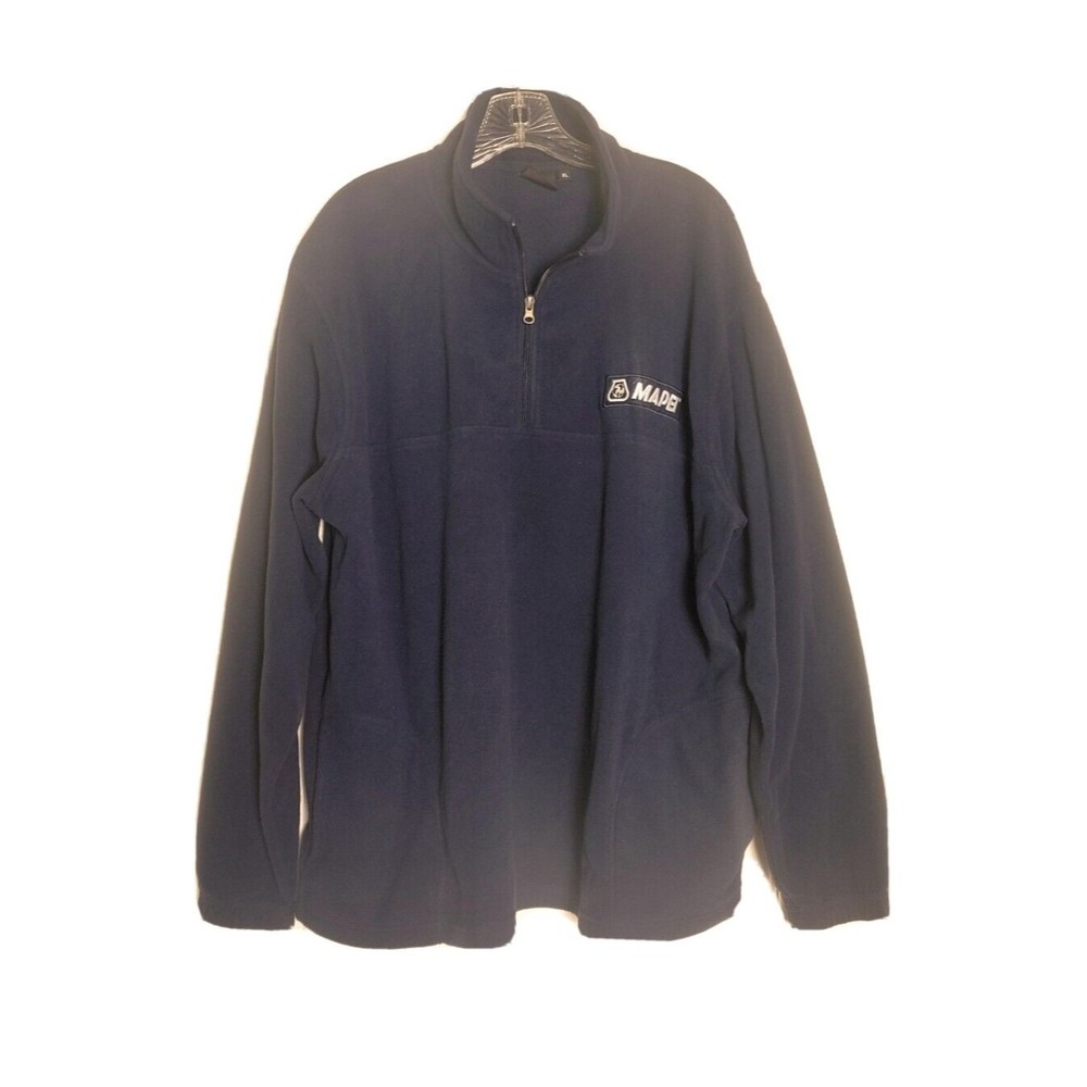 MAPEI MEN'S PULLOVER FLEECE LONG SLEEVE SHIRT SIZE XL 3/4 ZIP POCKETS NAVY BLUE